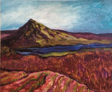 Mountain, Lake, Fields 30x36” oil/canvas 2017